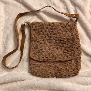 Brown Woven Crochet Shoulder Bag